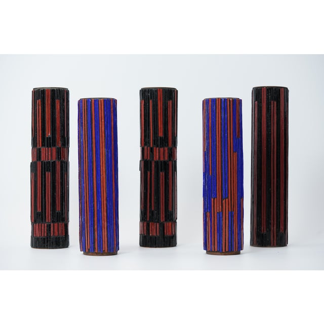 Mid-Century Modern Red Mosaic Pottery Vase from Ritter, 1960s, Set of 5 For Sale - Image 4 of 14
