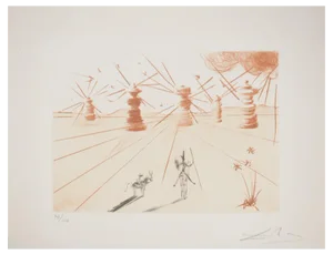 Salvador Dali, Don Quixote and the Windmills, Original Engraving