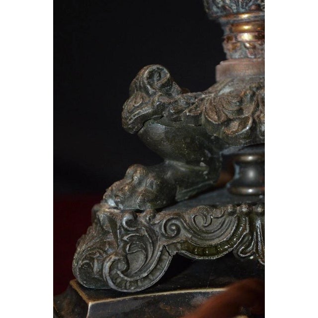 19th Century Victorian Bronze Table Lamp with Pink Empire Glass Shade, 1890 For Sale - Image 5 of 18