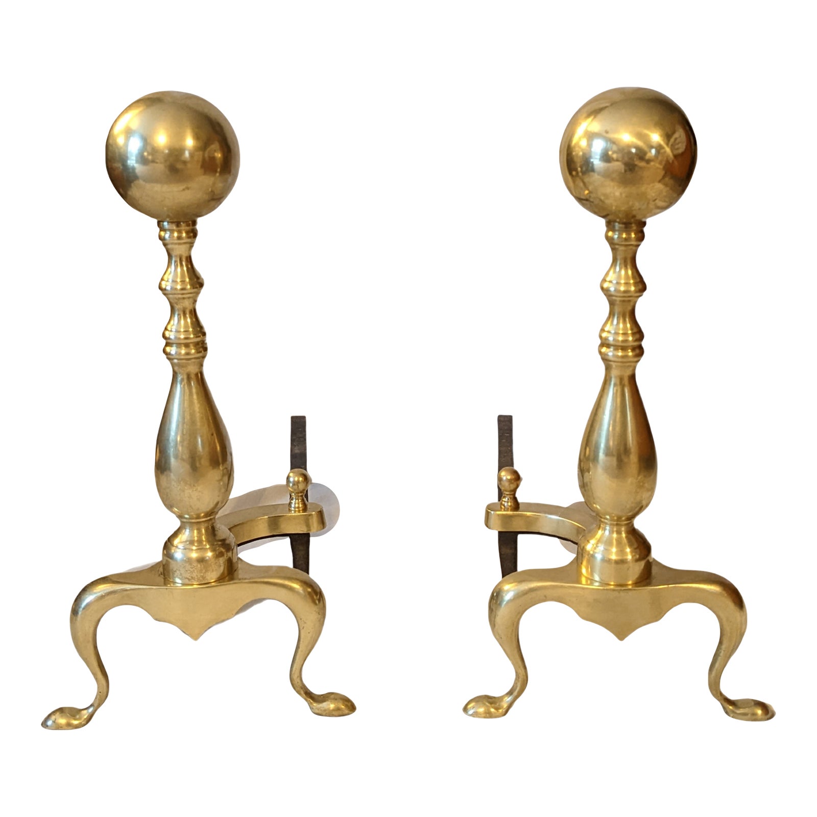 Mid 20th Century Brass Cannon Ball Fireplace Andirons a Pair Chairish