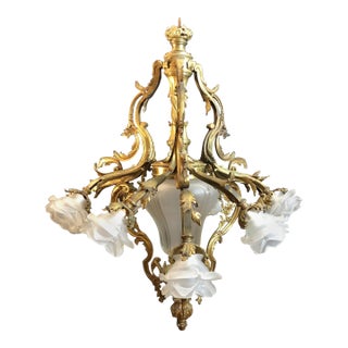 Early 20th Century Antique French Louis VX Style Gilt Bronze Chandelier For Sale