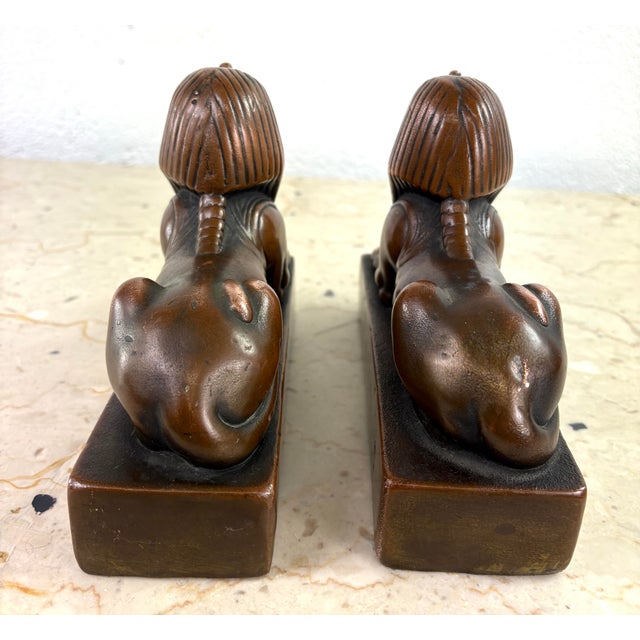 Copper Early 20th Century Copper Sphinx Sculptures / Pair For Sale - Image 8 of 12