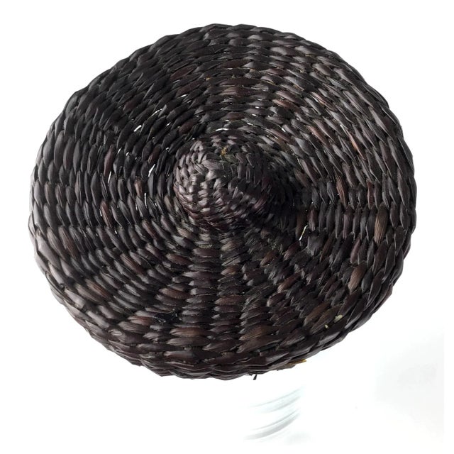 Vintage Mid Century Heavy Thick Glass Wicker Covered Bottle For Sale - Image 9 of 10