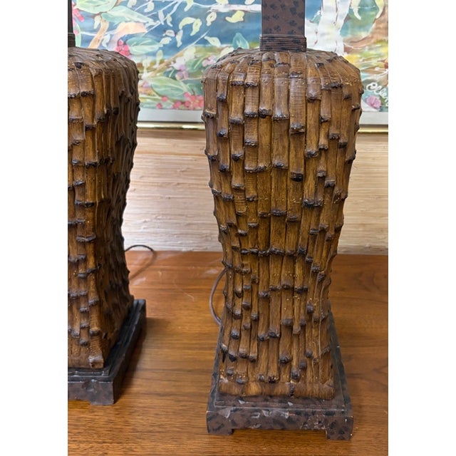 Mid Century Asian Faux Bamboo Table Lamps For Sale In New York - Image 6 of 12