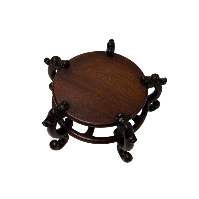 4.75" Dark Brown Round Top 5 Curved Legs Wood Display Stand Riser Easel For Sale In San Francisco - Image 6 of 6