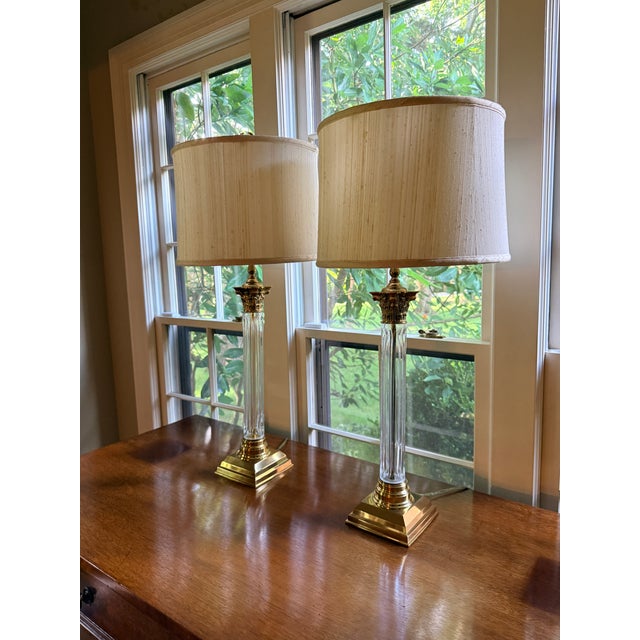 Pair of Remington Crystal Column Lamps For Sale - Image 11 of 12
