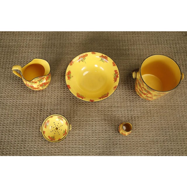 Paint Vintage Enamelware Five-Piece Wash Set in Yellow With Red Berry Motif, C 1950s For Sale - Image 7 of 10