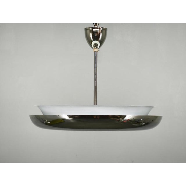 Vintage Bauhaus UFO Chrome and Glass Pendant Light, Czechoslovakia, 1930s For Sale - Image 13 of 14
