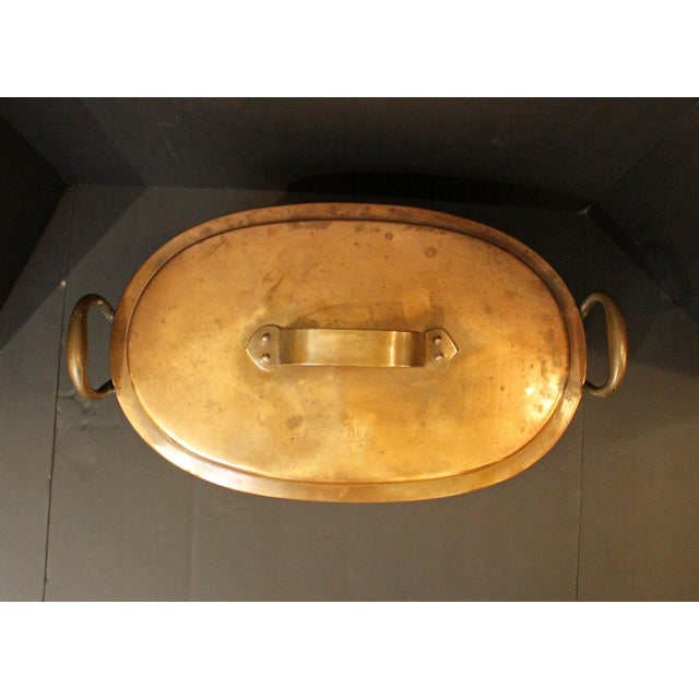 Circa 1860 English large oval handled copper fish boiler. Original lid & interior long handled strainer tray. Dovetailed...