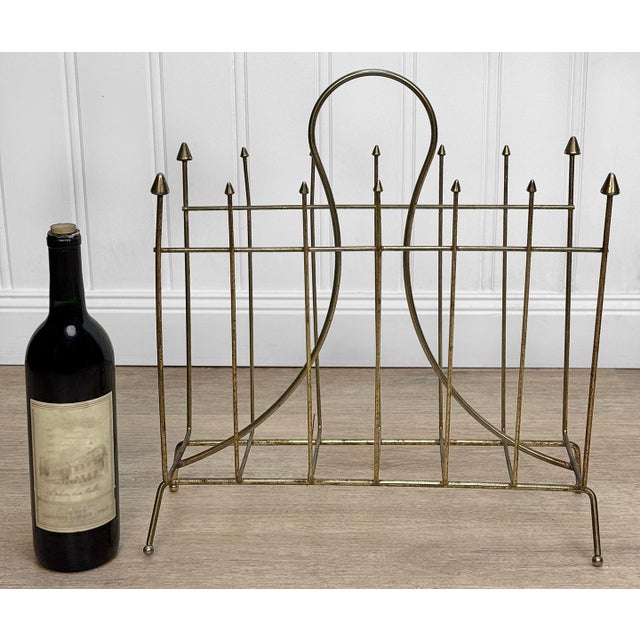 A Mid-Century Gold Aluminum Magazine / Record Rack, c.1960's - Aluminum with a Gold Gilded Finish - Unusual Spear Head...