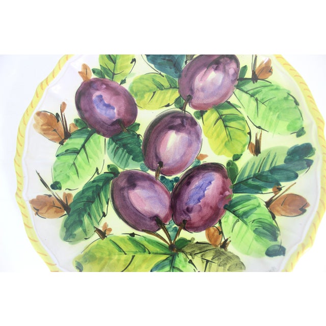 Ceramic Vintage 11” Italian Renaissance Revival Hand Painted Plum Fruit Plate Made in Italy Faïence Ceramic For Sale - Image 7 of 7