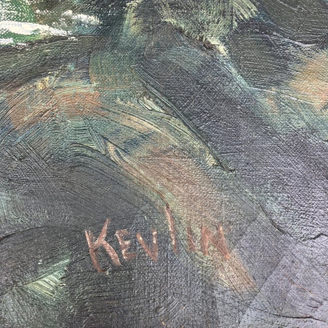 1950’s Original Vintage Modernist Rocky Seascape Painting Original Modernist Frame Signed For Sale - Image 4 of 6