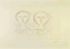 Massimo Campigli, The Two Women, Etching, 1970s