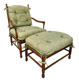 Late 20th Century Custom-Made Country French Ladderback Armchair and Ottoman Set by Calico Corners