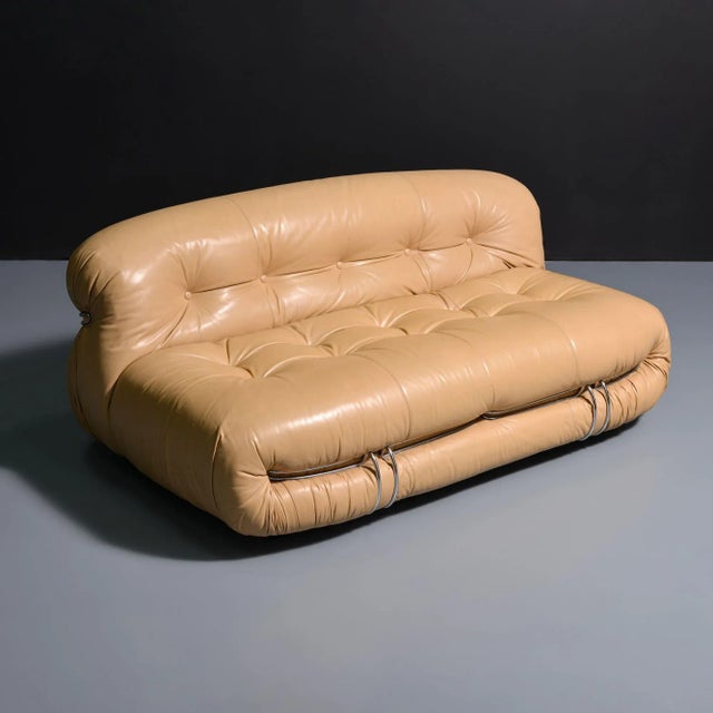 1970s Vintage Soriana Sofa by Afra & Tobia Scarpa in Original Natural Leather, 1970 For Sale - Image 5 of 9