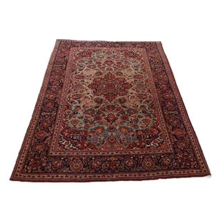 Antique Middle Eastern Keshan Rug in Hand-Knotted Wool and Silk For Sale