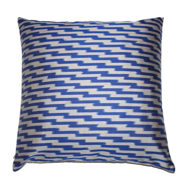 Textile Blue Silk Ikat Pillow For Sale - Image 7 of 7