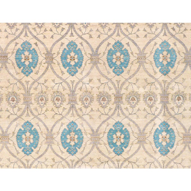 Textile 1980s Contemporary Ziegler Ivory Blue Hand-Knotted Wool Rug - 11'8'' X 14'11'' For Sale - Image 7 of 8
