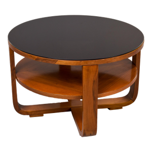 Mid Century Italian Walnut Side Table With Black Glass Top