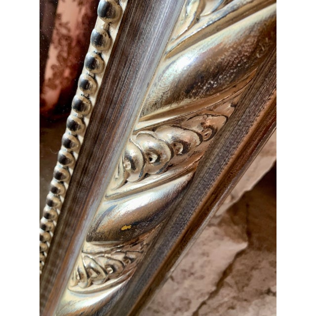 Faux Giltwood Wall Mirror With Curved Top and Decorative Scroll, Bead Border For Sale - Image 10 of 13