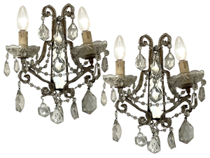 Italian Venetian Crystal Beaded Mirrored Sconces, 1940s, Set of 2