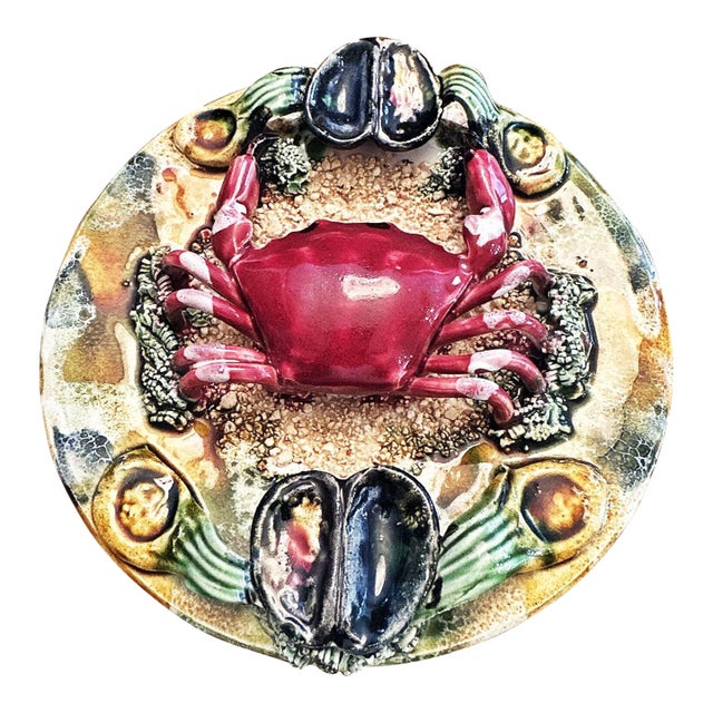1970s Ceramic Majolica Crab Plate For Sale