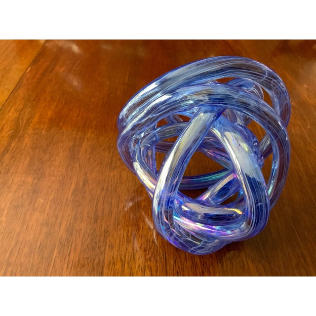 Abstract Marano Style Hand Blown Light Blue Glass Knot For Sale - Image 3 of 6