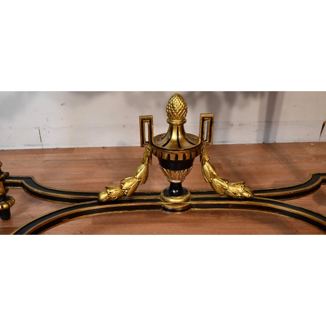 1880s Antique French Louis XVI Gold Gilt and Ebonized Carved Wood & Marble Top Console Table For Sale - Image 9 of 18