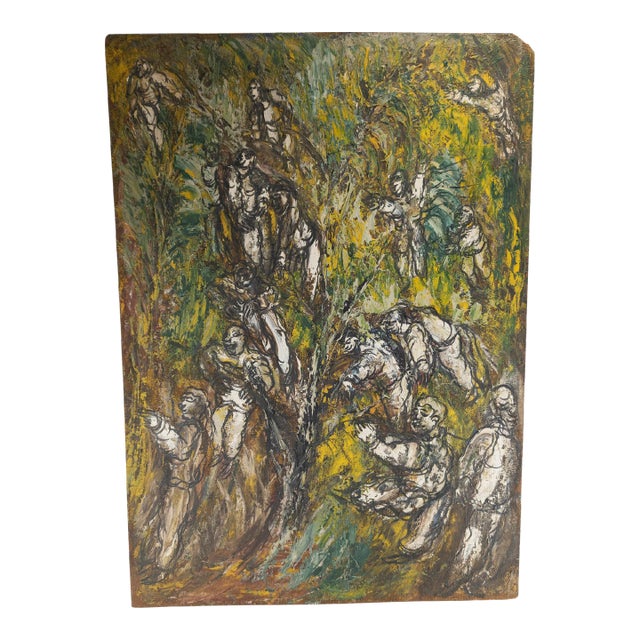 Mid-Century Modern Abstract Expressionist Oil on Masonite Painting For Sale