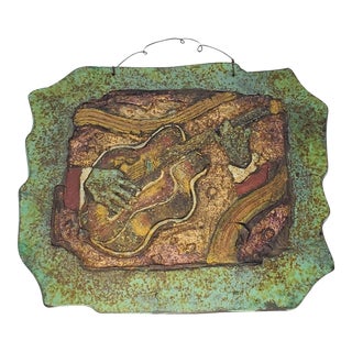 Bronze Guitar Stone and Metal Wall Art by Jeanne Dana For Sale
