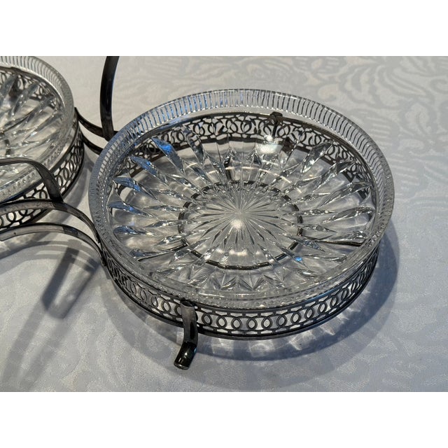 Queen Anne 1960s Mid-Century Queen Anne Silver-Plated and Glass Double Jam Server - 3 Pieces For Sale - Image 4 of 11