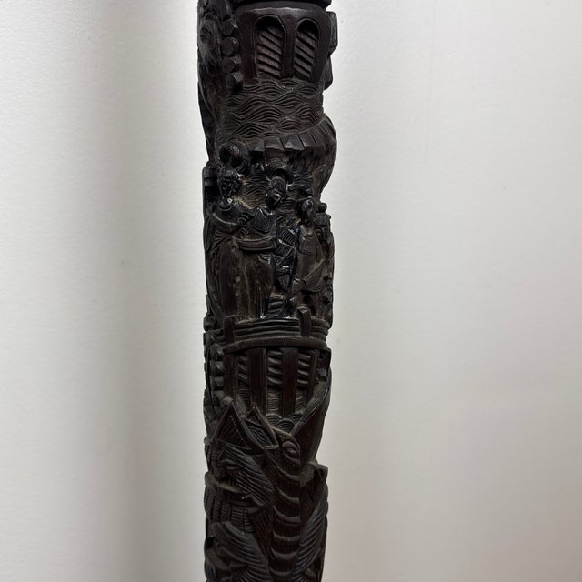 Wood Early 20th Century Hand Carved Ebonized, Wood, Chinese Floor Lamp For Sale - Image 7 of 12