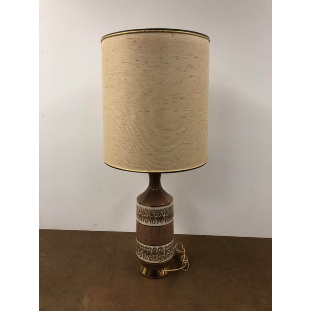 Vintage Mid Century Modern Brown Ceramic Table Lamp With Drum