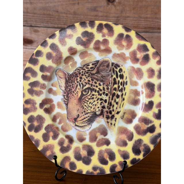 Vintage I. Godinger 1855 Email De Limoges Leopard Safari Cabinet Plate by Fiorilli For Sale - Image 9 of 12