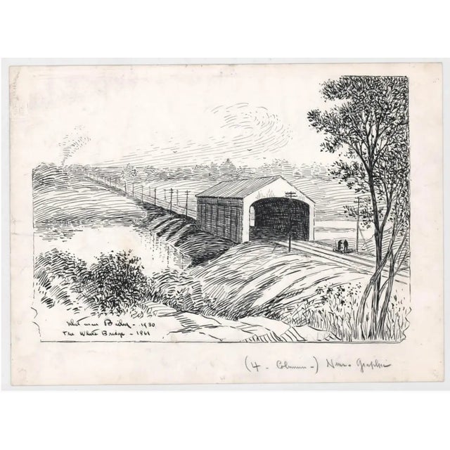 Whitman Bailey (1884-1954) drawing of avcovered bridge in Stamford, Connecticut. Signed and dated' inscribed "The White...