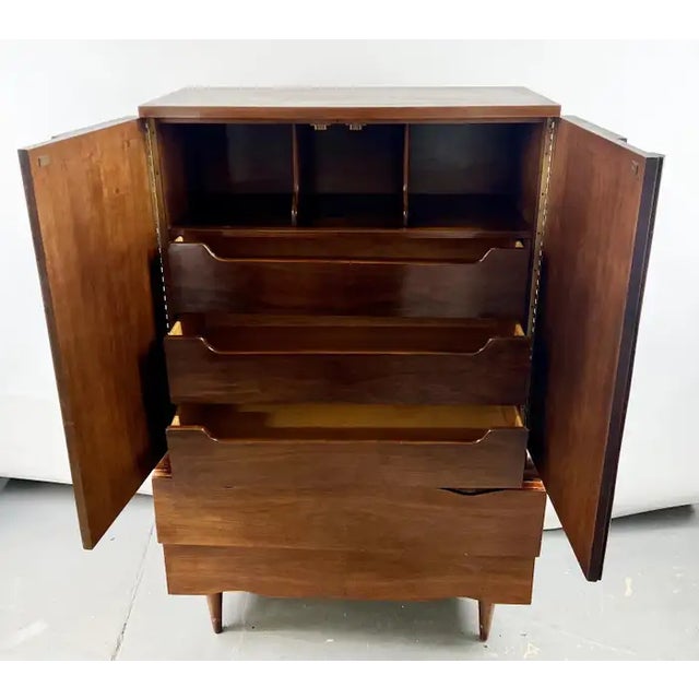 Mid-Century Modern American of Martinsville Walnut High Boy Dresser or Armoire For Sale - Image 9 of 18