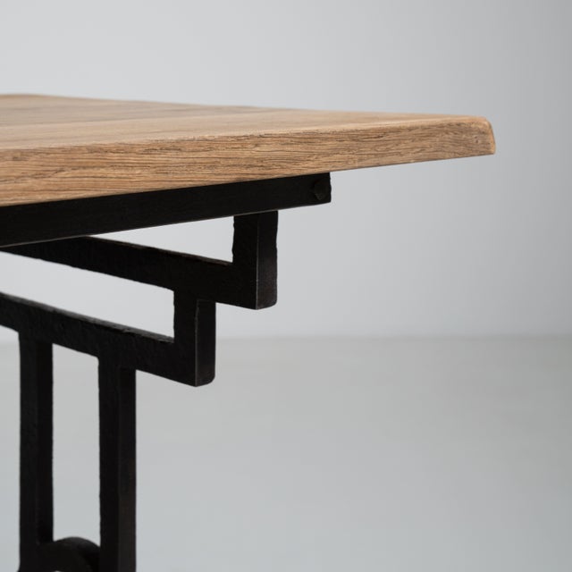 Brown Cast Iron Bistro Table with Oak Top, Antique, France, 20th Century For Sale - Image 8 of 18