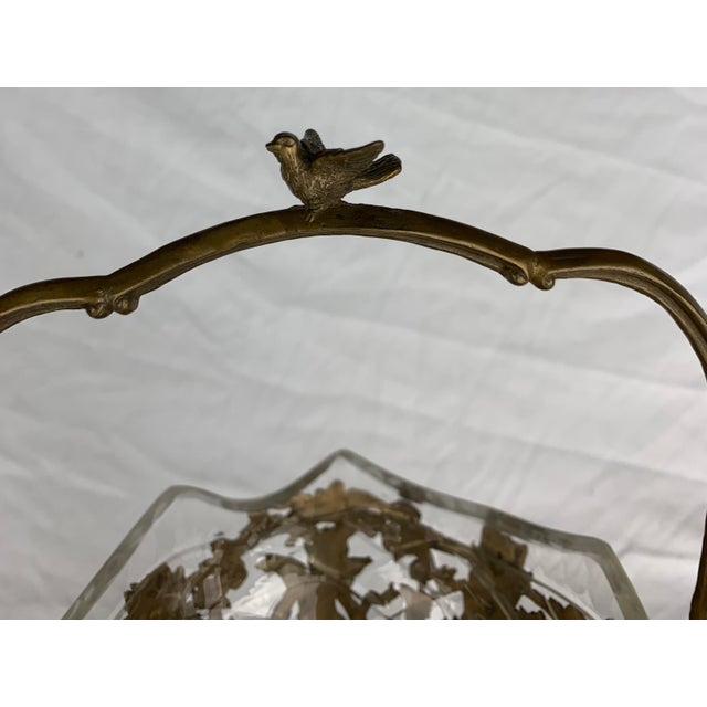 Traditional Vintage Brass Filigree and Cut Glass Basket Vase. For Sale - Image 3 of 12
