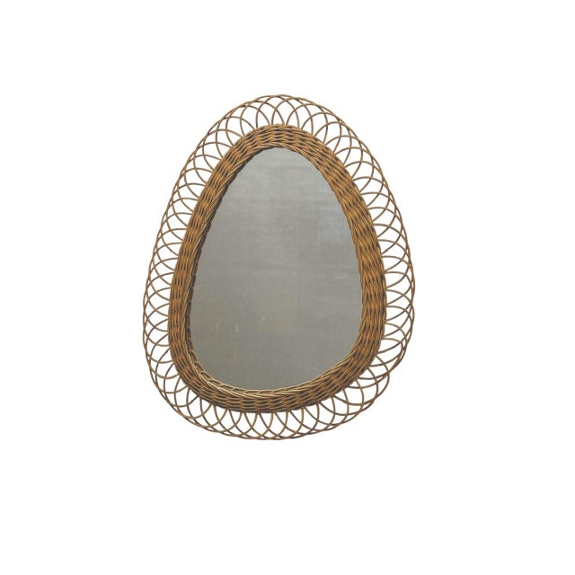 Asymmetrical Teardrop Rattan Wall Mirror in the style of Franco Albini, 1960s For Sale - Image 11 of 11