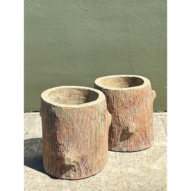 Mid 20th Century Vintage Faux Bois Concrete Planters For Sale - Image 5 of 12