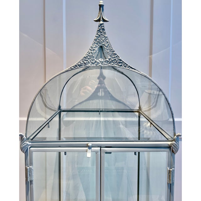 Painted Metal & Glass Terrarium on Stand With Curved Roof For Sale - Image 4 of 4