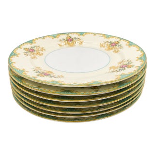 1930's Vintage Noritake Porcelain Dinner Plates With Floral & Gilt Decoration, Tiffany" Pattern - Set of 7 For Sale