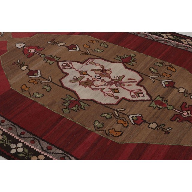 Rug & Kilim Mid Century Vintage Kilim Red Gray Medallion Floral Rug For Sale - Image 4 of 10