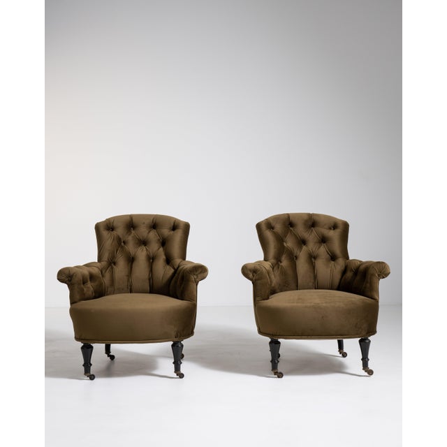 Pair of Napoleon III Velvet Upholstered Armchairs, Second Empire Style, France, Circa 1880 For Sale - Image 14 of 14