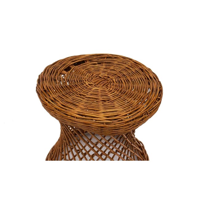 Boho Chic Wicker Hourglass Stool or Ottoman For Sale - Image 3 of 6