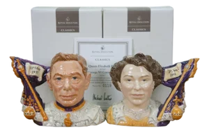 2 Royal Doulton Character Jugs Queen Elizabeth II & George VI Coronation Coa LTD Ed Box
