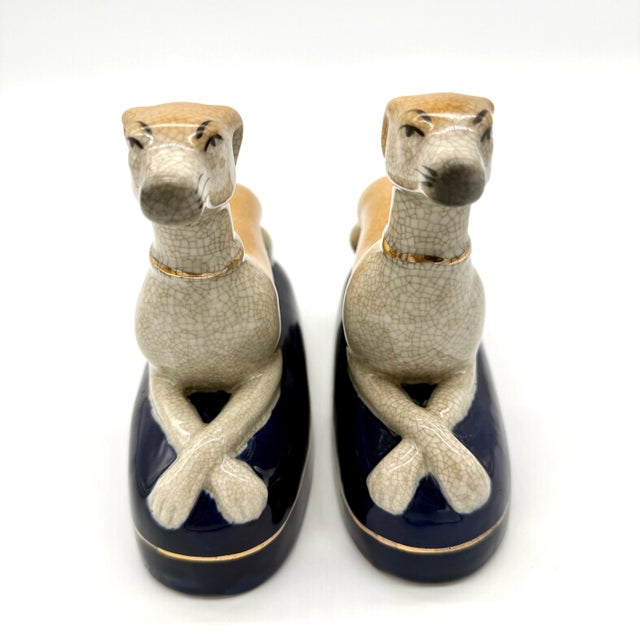 Ceramic Antique Staffordshire Whippet or Greyhound Ceramic Figurines, a Pair For Sale - Image 7 of 10