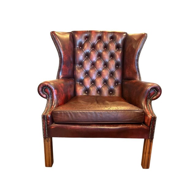 Chesterfield Wingback Chair in Red Leather For Sale - Image 5 of 5