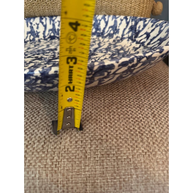 Late 20th Century Vintage Italian Blue and White Spongeware Oval Serving Platter Made in Italy Rustic European Farmhouse For Sale - Image 5 of 10