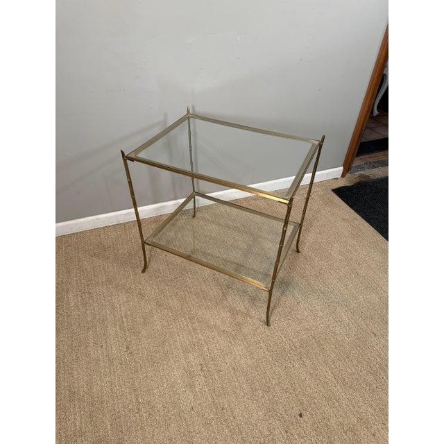 Gold Faux Bamboo Brass & Glass table For Sale - Image 8 of 12